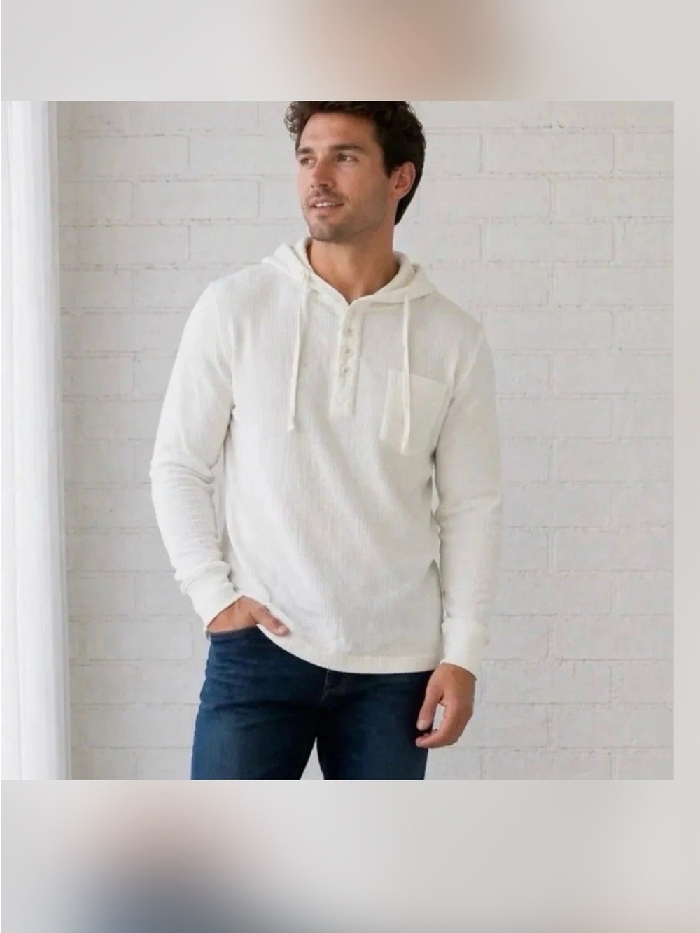 Kenneth Cole Off-White Hooded Henley Sweatshirt